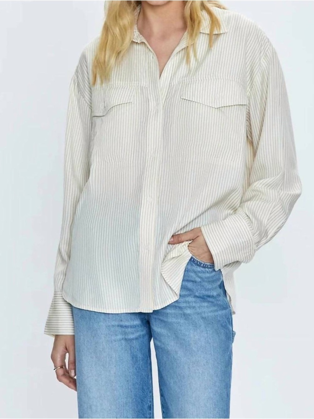 Pistola NWT Women’s Cream/Light Beige Stripe Relaxed Button-Down Shirt Size S